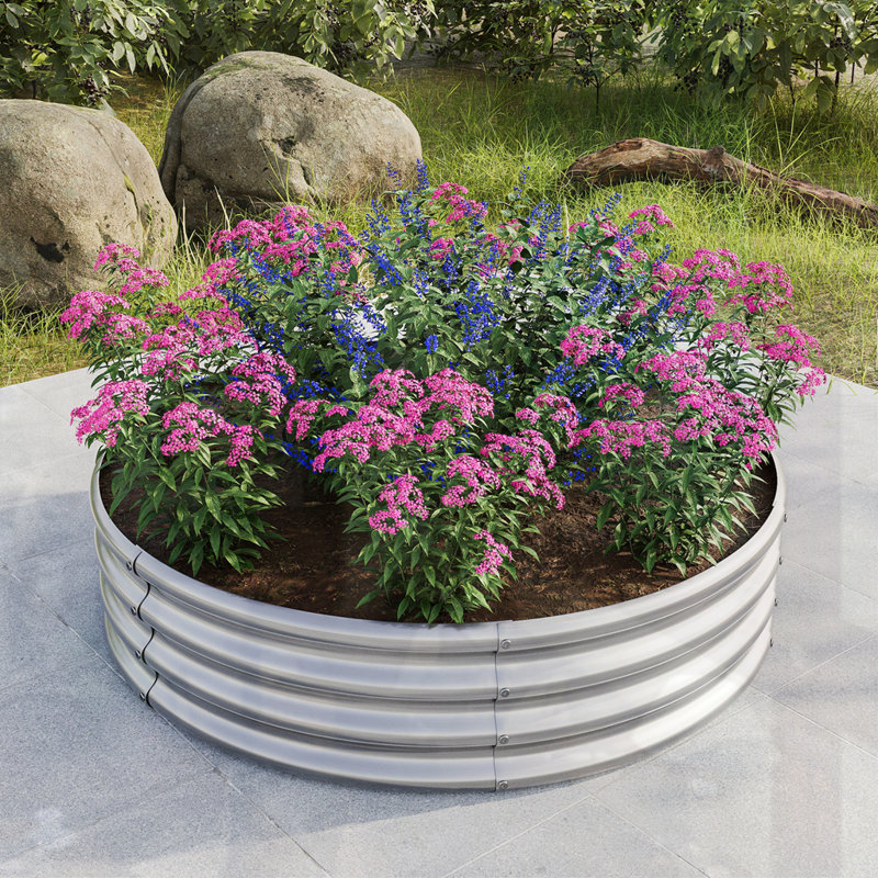 2PCS Round Raised Garedn Bed, Silver