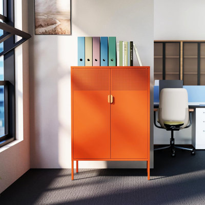 Orange 2 Door Steel Metal Storage Cabinet With Adjustable Laminates, Side Cabinets And Shoe For Homes, Offices, Schools, Garages - Powder Coated Steel, Non Slip Feet, Shelf Height, 31.05 In Depth,