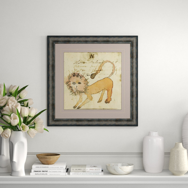 Lion - Mennonite Ledger Drawing Giclee Print, 30.75" H x 30.75" W x 1.25" D, Black, Gray