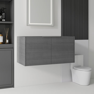 Armoire de meuble-lavabo flottant 36 po, contreplaqué, portes doubles à fermeture douce, rangement intérieur spacieux, fixation murale, armoire seulement, lavabo non inclus, gris