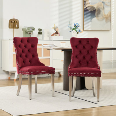 Chaise de salle à manger rembourrée en velours rouge American Traditional American Wine