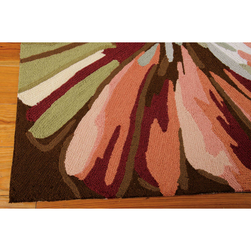 Tapis orange / vert crocheté à la main Asiha, Rectangle 3 pi 6 po x 5 pi 6 po