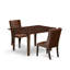 L'ensemble de table de cuisine 3 pièces comprend une table de salle à manger rectangulaire avec une rallonge papillon et 2 chaises parsons en simili cuir brun, acajou-115318995-115318992-115318988