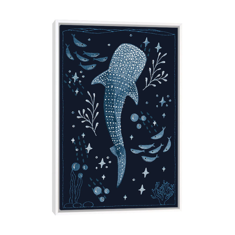 «Ocean Garden Whale Shark», reproduction d'art sur toile encadrée, Reproduction encadrée sans passe-partout, Blanc