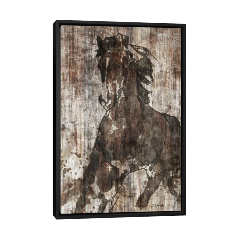 Cheval au galop par Irena Orlov - reproduction d'art sur toile tendue, H 26 po x l 18 po x P 1,5 po, Toile avec cadre noir
