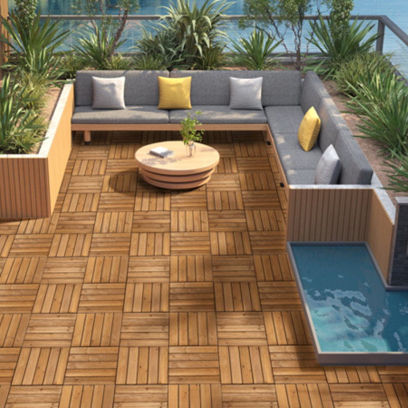 30cm L x 30cm W Interlocking Wood Deck Tile (Set of 27), Natural Wood