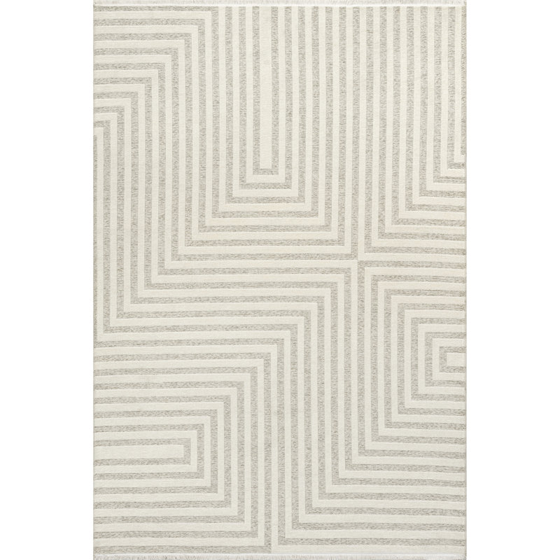 Nicolai Cream Graphic Fringed Reversible Washable Area Rug, 3' 3" x 5'