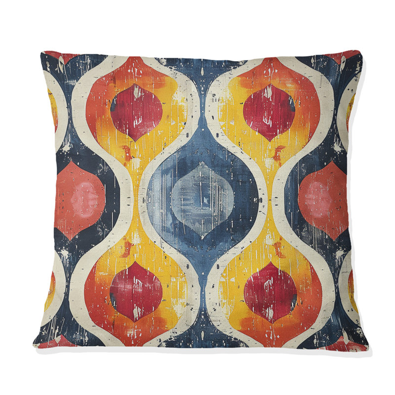 Rouge, noir, géométrique rétro VII - coussin géométrique rétro, H 16 po x l 16 po