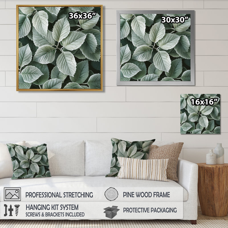 Frosted Leaves II - feuilles, art mural, Impression encadrée flottante, Noir, noir, noir, noir, H 16 po x l 16 po