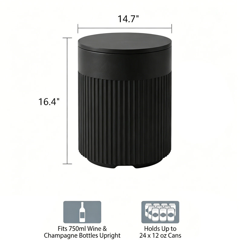 3-in-1 Outdoor Cooler Side Table with Storage – Patio, Poolside, Deck, Black