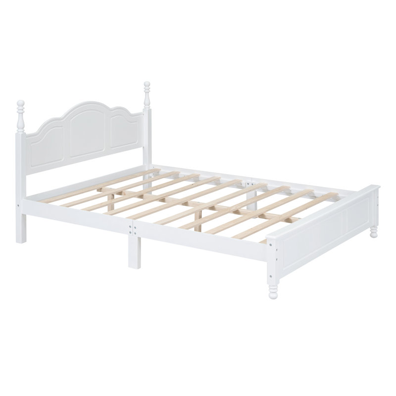 Grand lit plateforme en bois avec pieds robustes, Blanc, Grand lit
