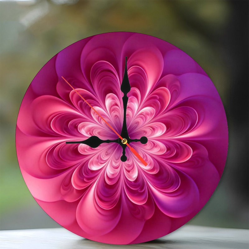 Horloge murale ronde en bois 10 po, mouvement à quartz silencieux, imprimé UV, à piles, Rose / Mauve