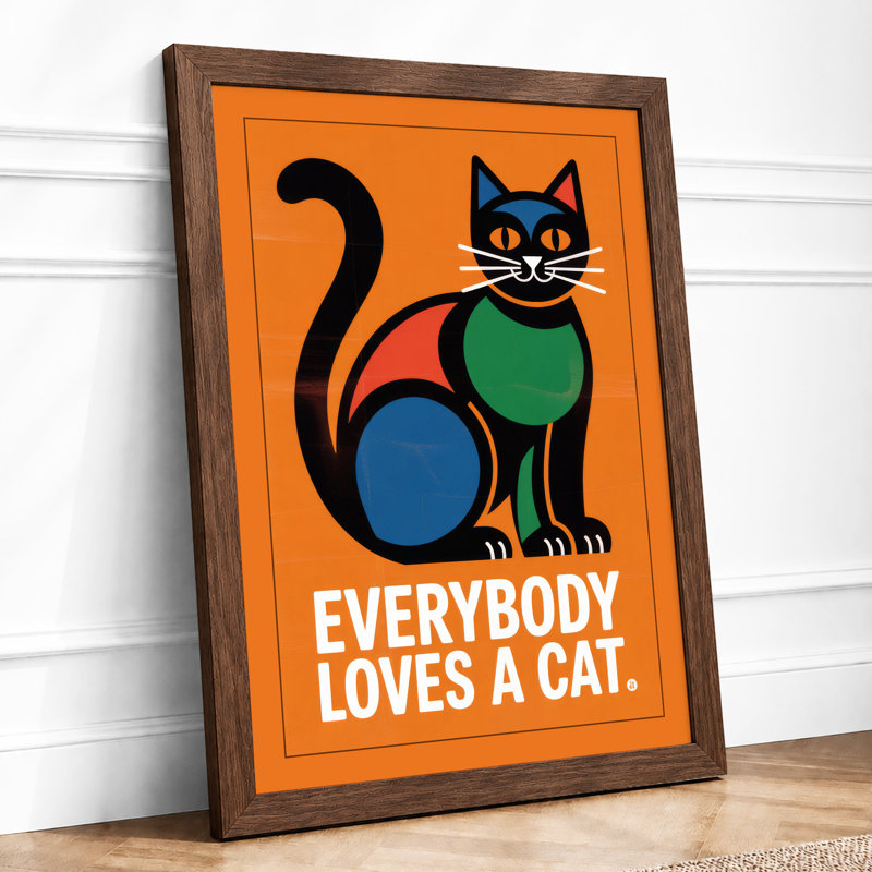 Everybody Loves a Cat Retro - Framed Print, Walnut, A3 - 42.0 x 29.7 cm
