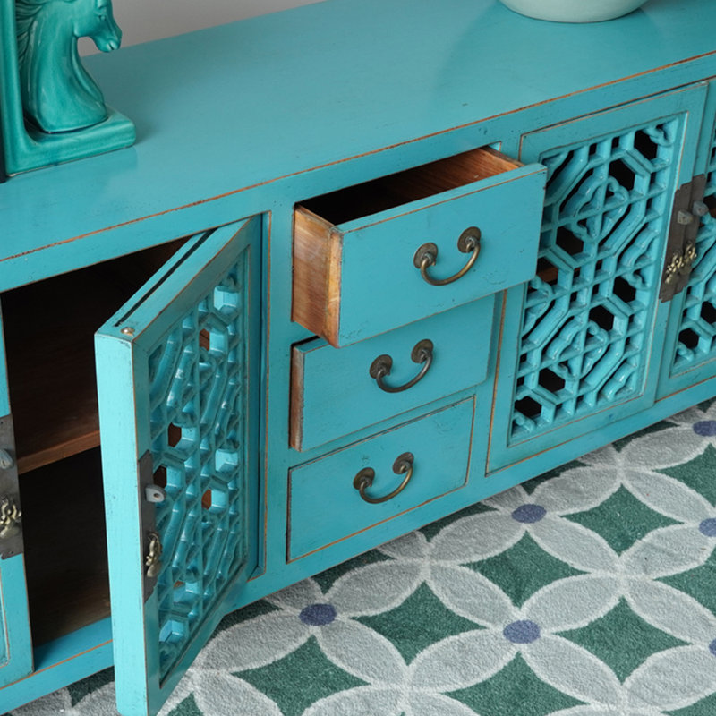 Nouveau meuble télé évidé de style chinois, Bleu