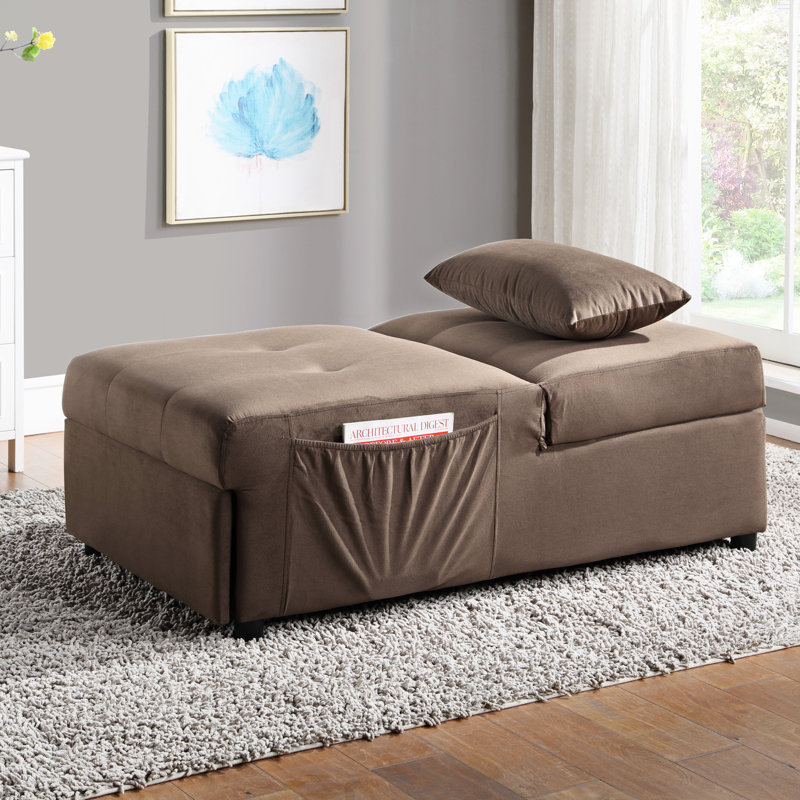 Modern Brown Velvet Bench With Pull-out Bed And Extensive Storage, Solid Wood Frame, Foam Cushioned Seat, Adjustable Feet, Lumbar Pillow Contemporary Storage Cushioning, Upholstery, Construction,