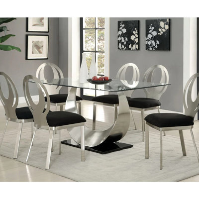 Of 2 Microfiber And Metal Chairs, Black Silver Look, Oval Back, Padded Seat, For Dining Use Tones, Room