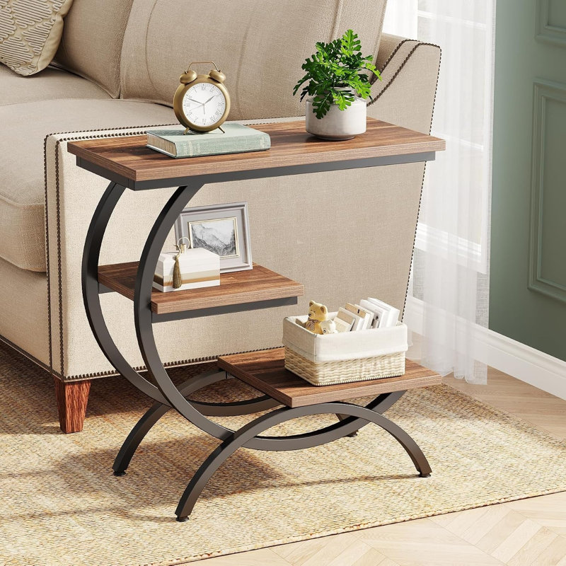 Tribesigns C-Shaped End Table, Industrial 3-Tier Side Table for Small Space