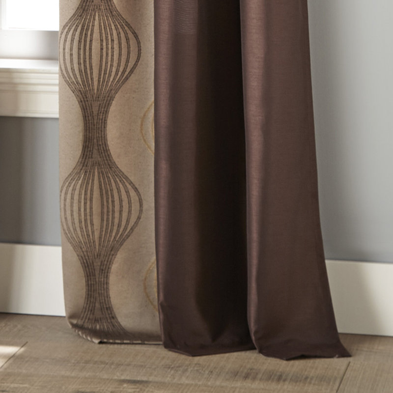 Brown and Gold Polyester Light-Filtering Grommet Curtains, 37" x 84", Set of 2