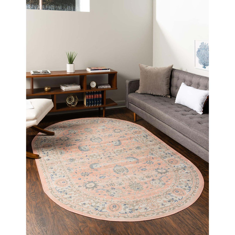 Tapis oriental rose poudre Exann, Ovale 8 pi x 10 pi
