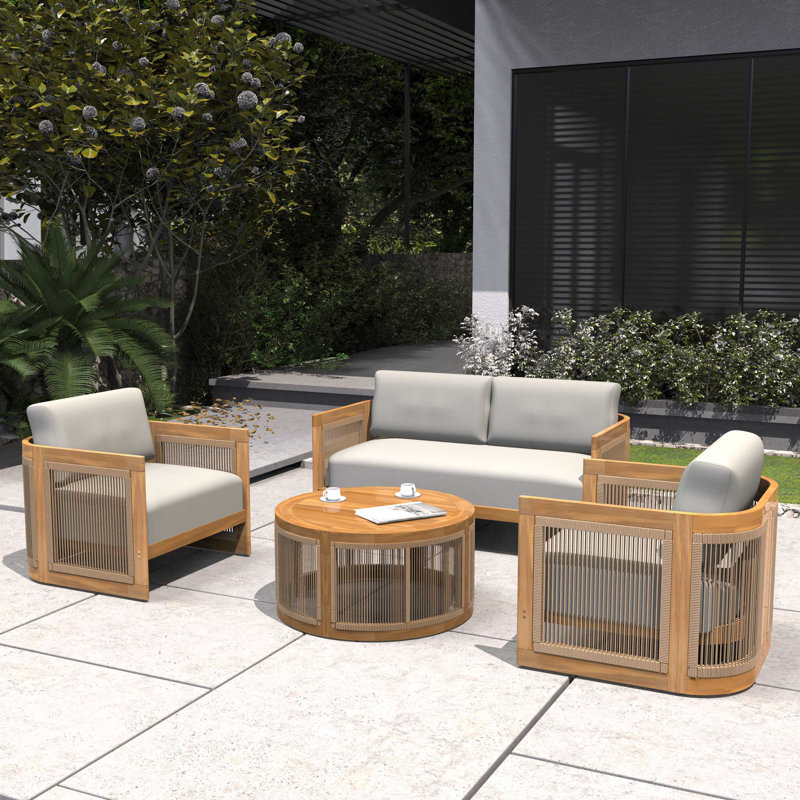 Ensemble de conversation de patio pour 4 personnes avec coussins Acacia
