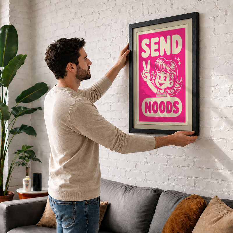 Send Noods Retro - Framed Print, A4 - 29.7 x 21.0 cm, White