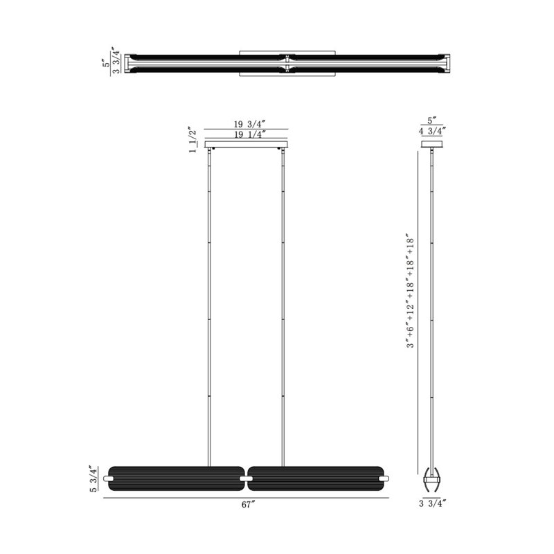 Lustre néon, 4 lumières, 67 po, laiton vieilli, verre fumé, Fumée