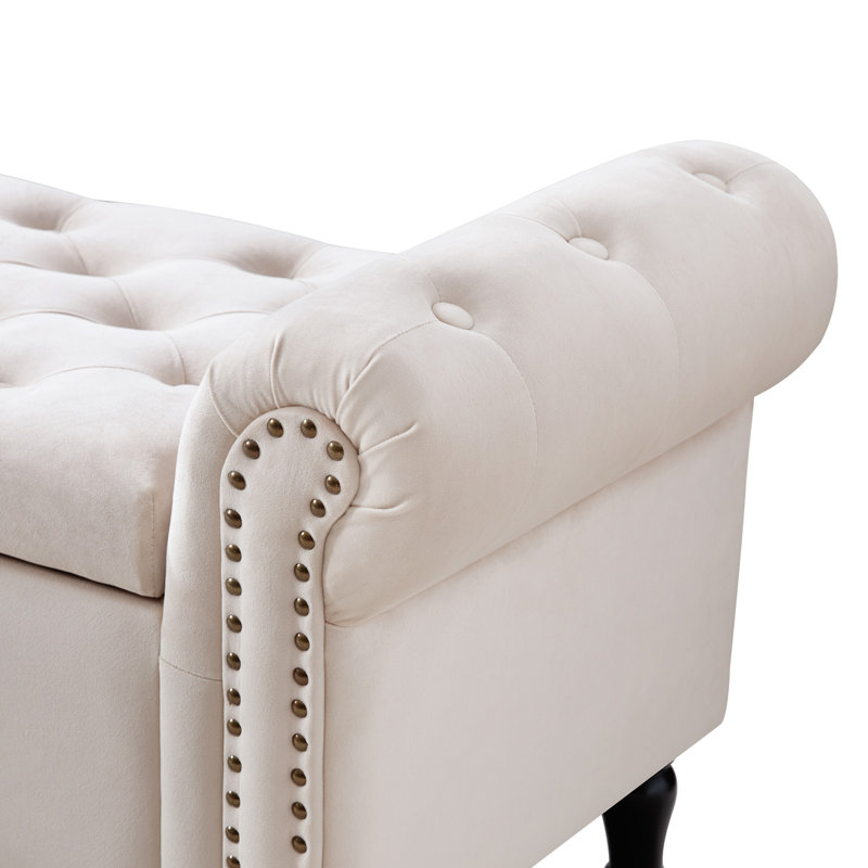 Banc de rangement 67 po Lunara, Velours beige, 67 po de largeur