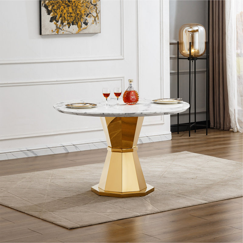 Table de salle à manger 47 ", Blanc, Doré
