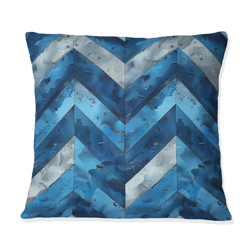 Imprimé à chevrons bleus I - Coussin décoratif moderne, H 16 po x l 16 po