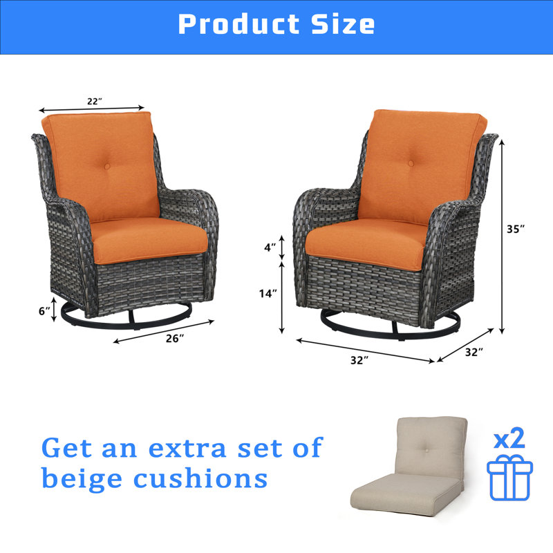 Wicker Rattan Swivel Patio Chairs, Orange