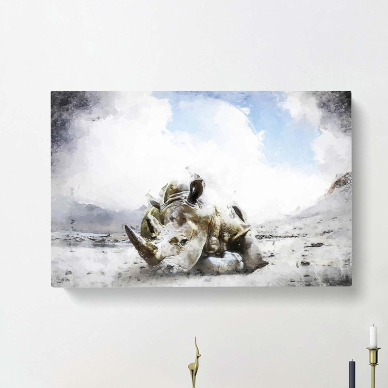 Sleeping Rhino In Abstract - Wrapped Canvas, 40cm H x 60cm W x 3cm D
