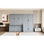 Grand lit moderne gris avec assemblage pratique et rangement offrant un look hydraulique et efficace
