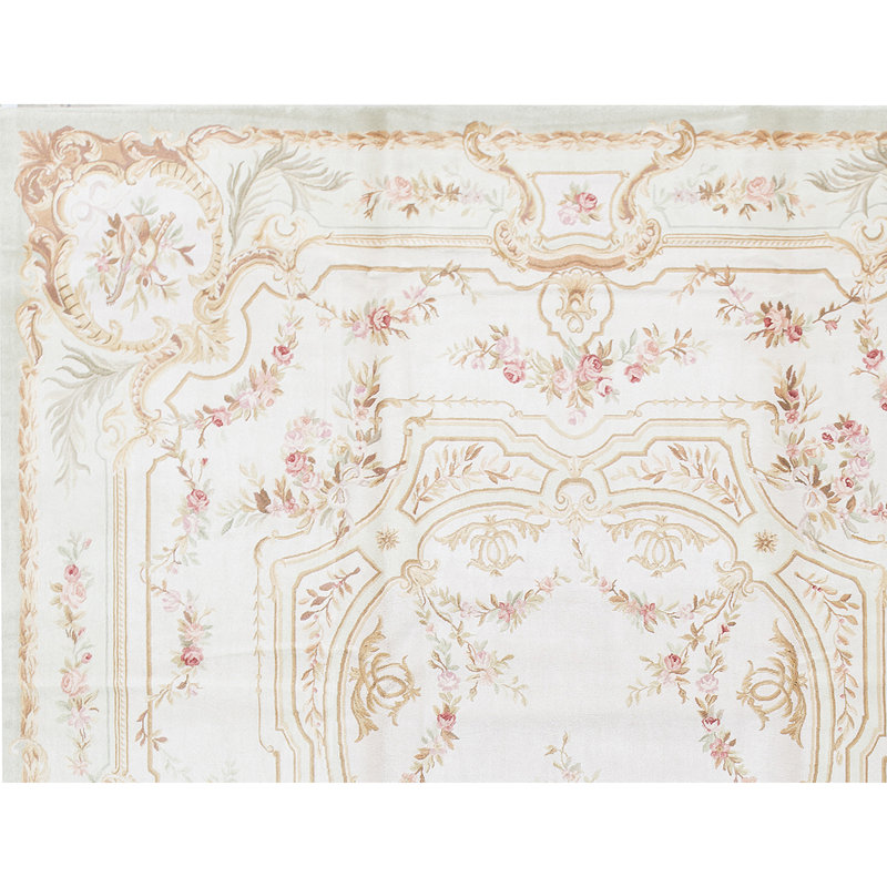 Hand-Knotted High-Quality Ivory and Green Area Rug