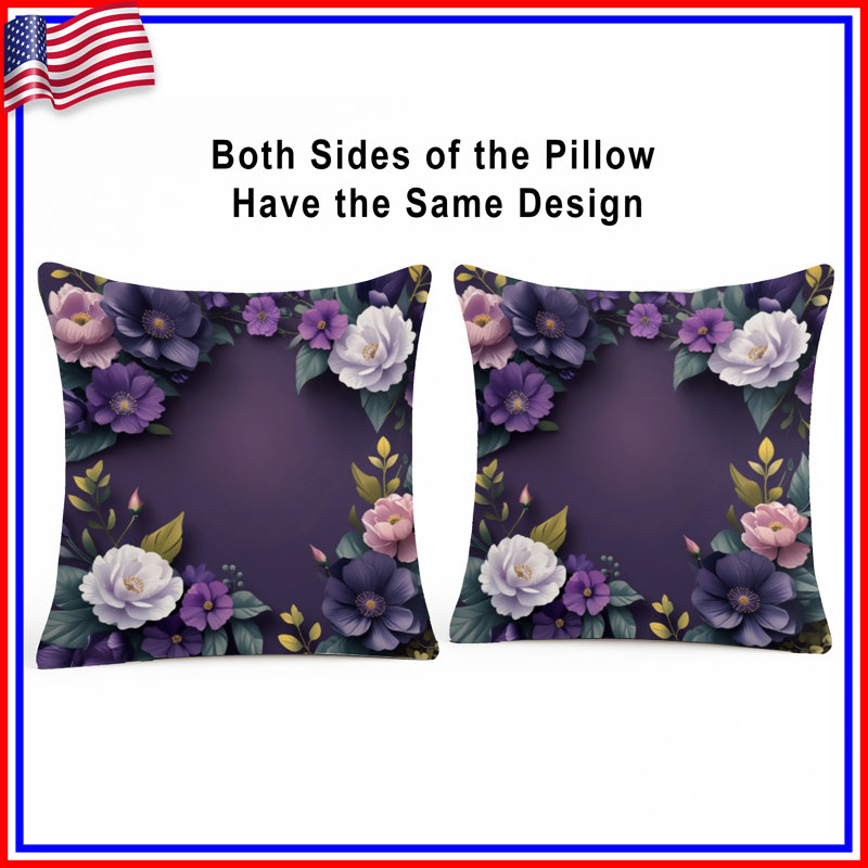 Coussins décoratifs mauves à motif floral, 20 x 20 inches