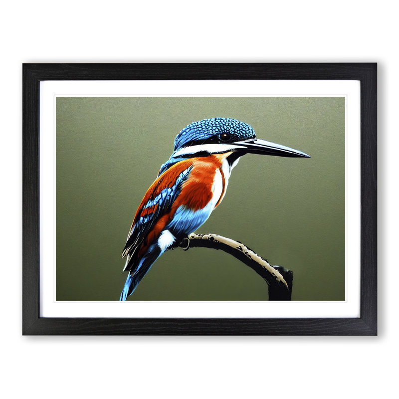 Irresistible Kingfisher Bird - Single Picture Frame Print, 46cm H x 64cm W x 2cm D, Black