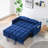 '' dreamlike blue velvet sofa with elegant design, convenient pockets, and three-in-one convertible functionality.