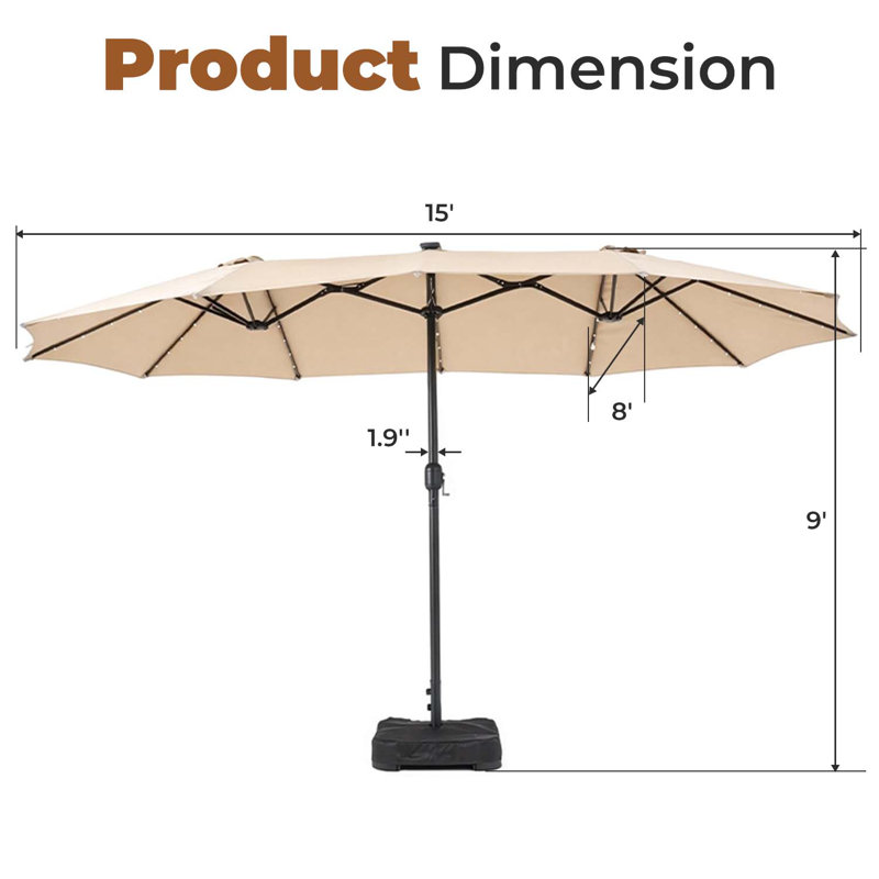 Parasol de marché rectangulaire à DEL 15 pi avec base incluse, Beige
