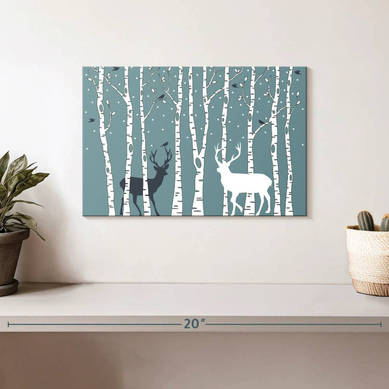Deer In Birch Forest, 8" H x 12" W