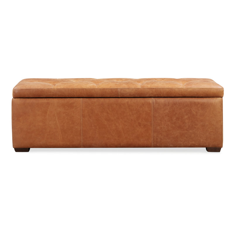 Repose-pieds avec rangement Lakeport, Cuir véritable brun clair cognac