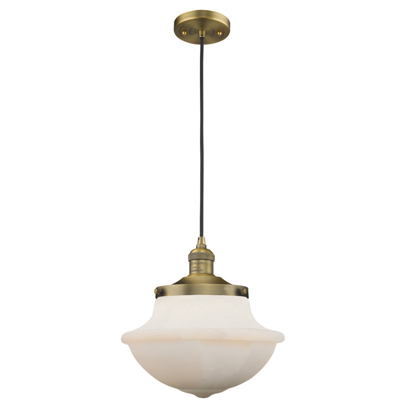 Luminaire suspendu simple à 1 lumière Baptiste, Ampoule DEL 6 watts Vinage, Blanc mat, Laiton brossé