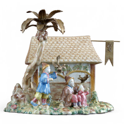 Porcelain House Figurine With Bronze Accents