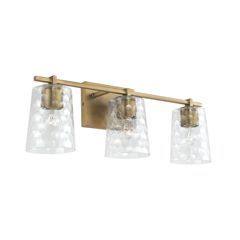 Aged Brass 3-Light Vanity with Clear Honeycomb Glass Shades