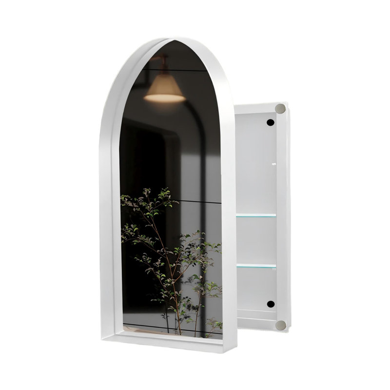 Armoire à pharmacie murale 24 po x 35,8 po avec miroir et tablettes en verre, blanc, Blanc