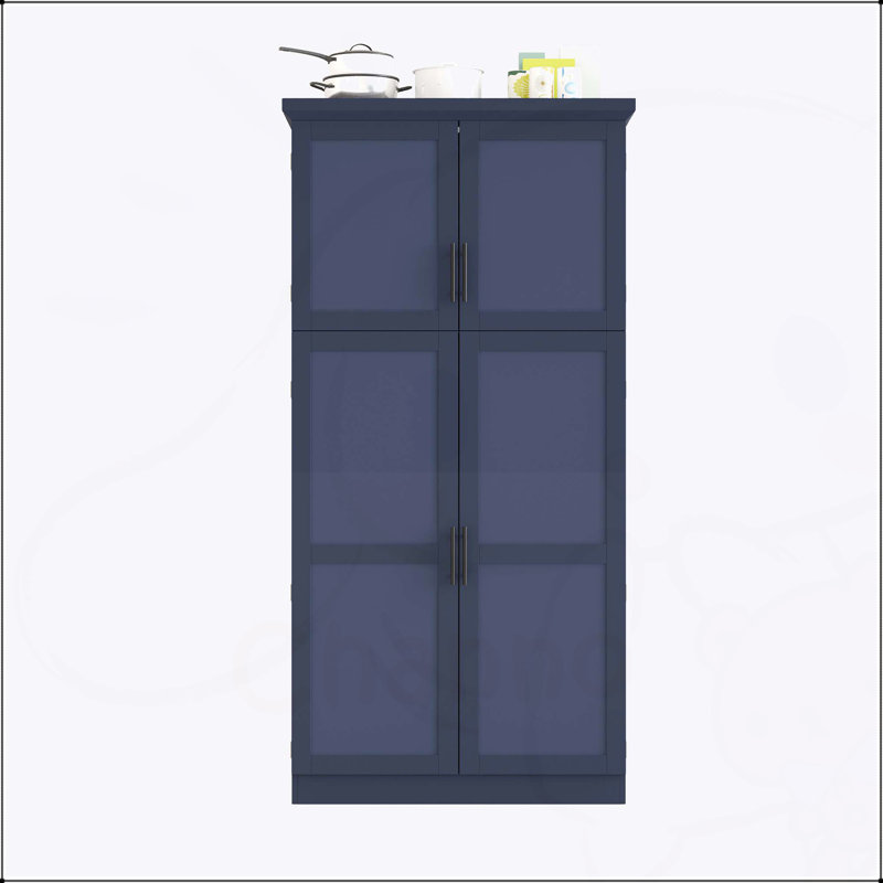 Armoire de cuisine autoportante avec 4 portes, 8 plateaux coulissants et une tablette réglable pour un rangement spacieux et de l'organisation