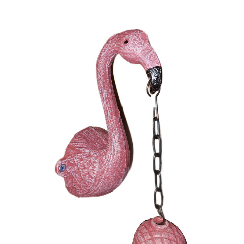 Rustic Pink Cast Iron Decorative Dinner Bell with Vintage Tropical Flamingo Frame