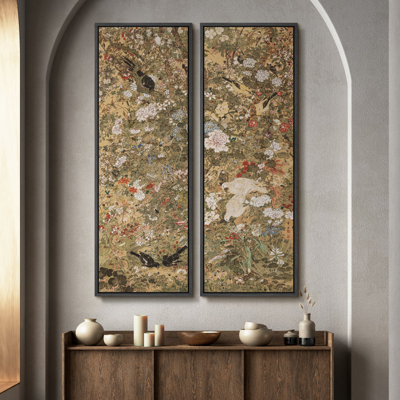 Vintage Landscape Wall Art - 20x60 inches Framed Canvas Set of 2, Black