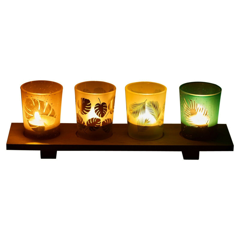 4 Piece Wood Tabletop Tealight Holder Set