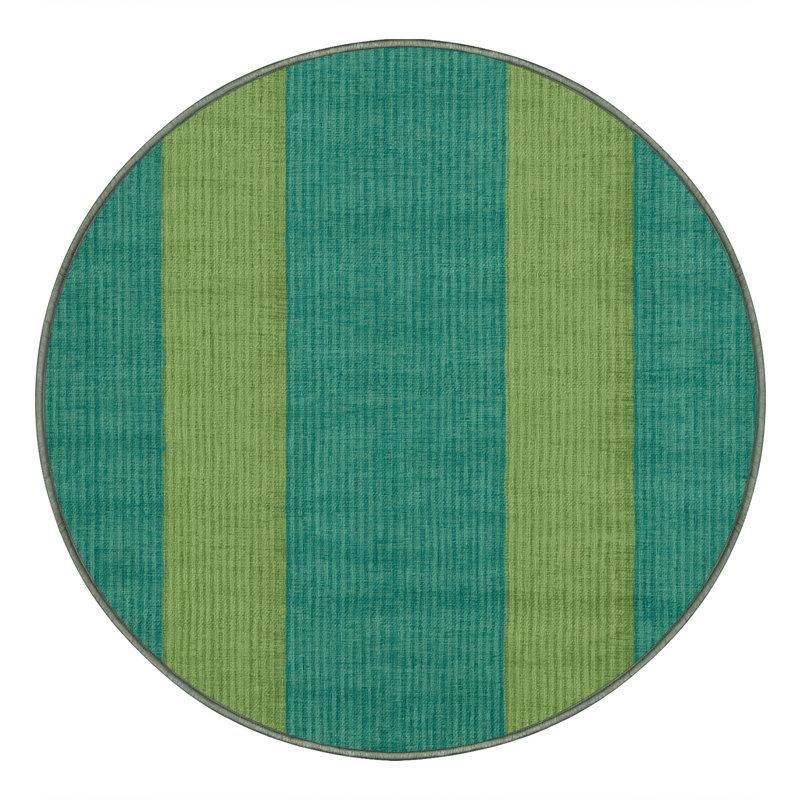 Machine Washable Checkered Green Area Rug, Round 5'