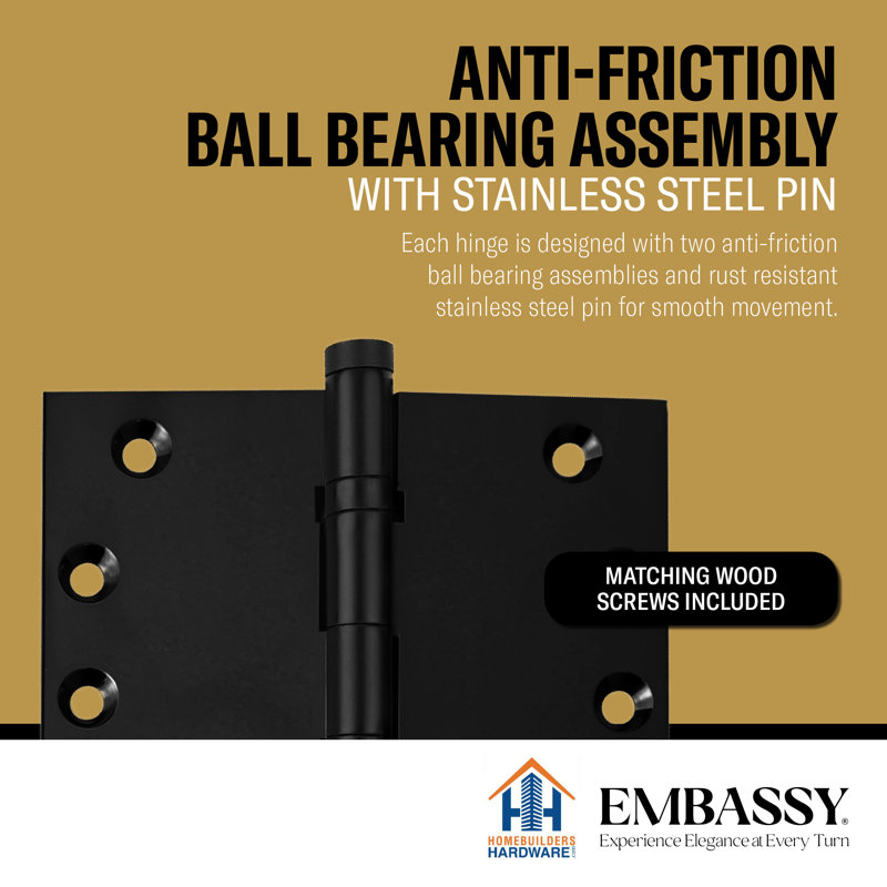 Matte Black Solid Brass Ball Bearing Door Hinge, 5" x 5"