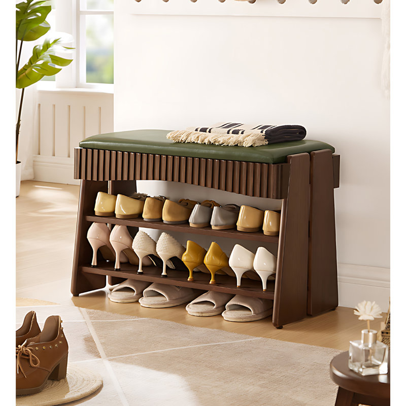 Solid Wood Flip-Top Multi-Layer Shoe Storage Bench